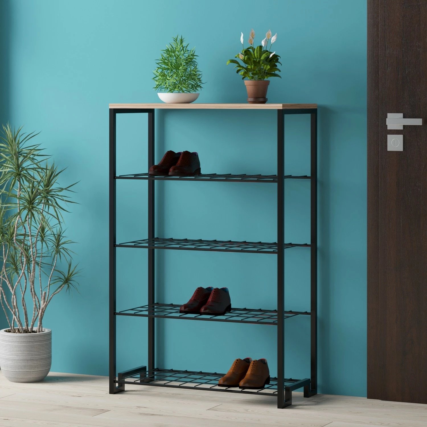 Dollap këpucësh Hanah Home, Nancy, ngjyrë Atlantic Pine dhe e zezë