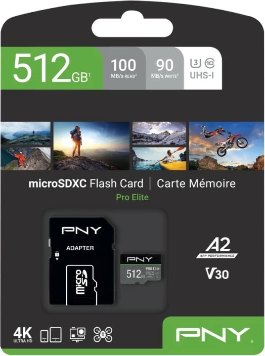 MicroSDXC PNY PRO Elite 512GB, Class 10, U3, V30