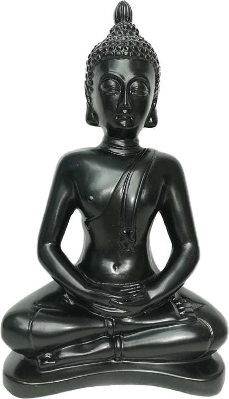 Dekorim Buddha, polirezine, e zezë, 18x10x29cm