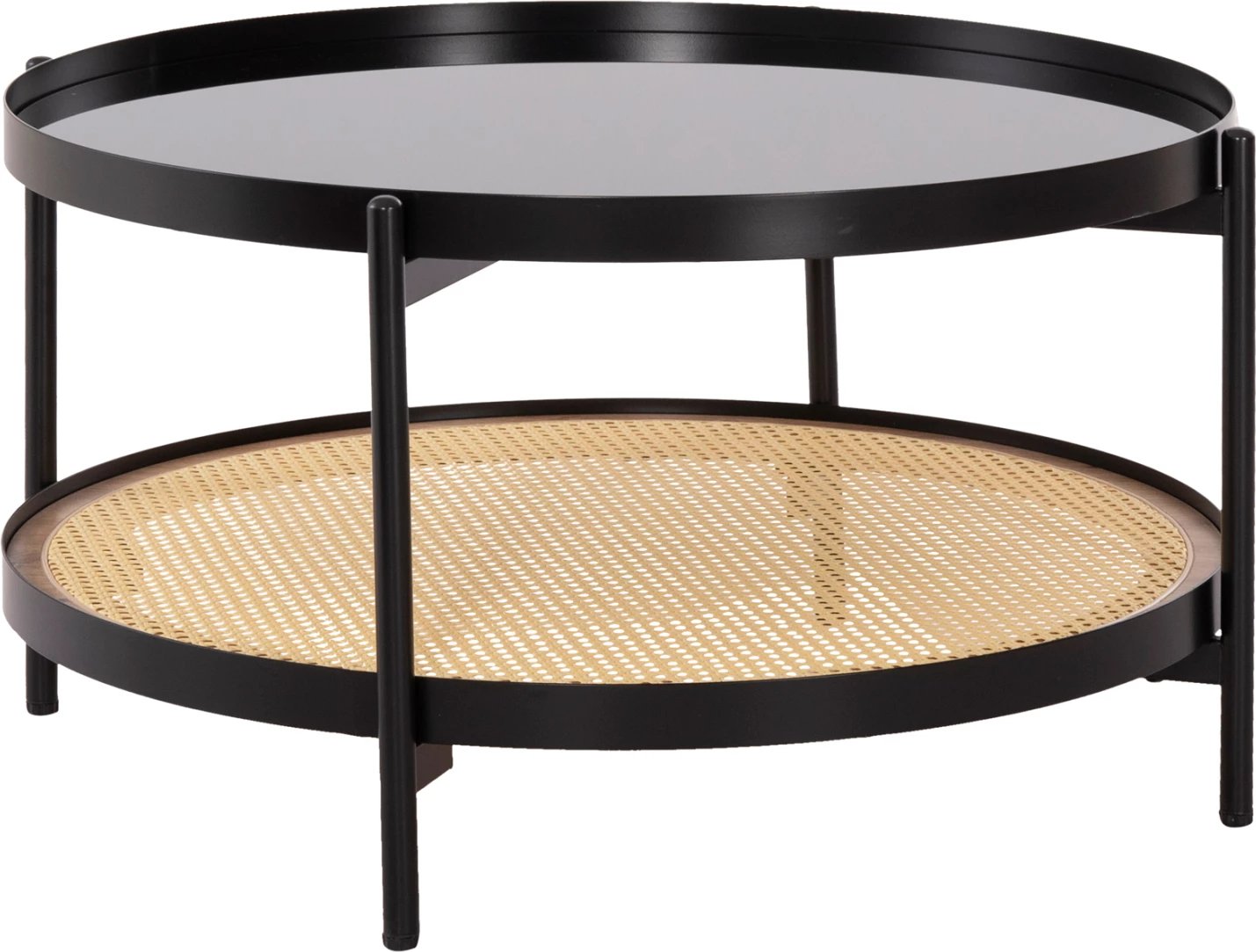 Tavolinë kafeje SEITZ FH18030, sipërfaqe xhami, metal-ratan, Φ80x45Hcm