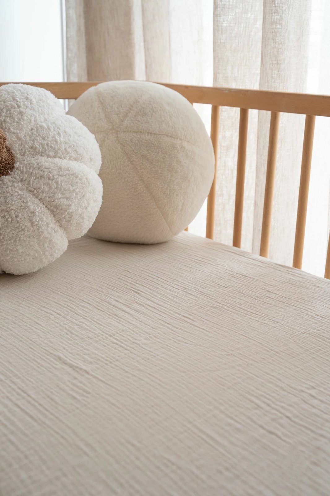 Çarçaf i shtrirë për foshnje, muslin pambuku, ngjyrë bezhë, 60x120cm