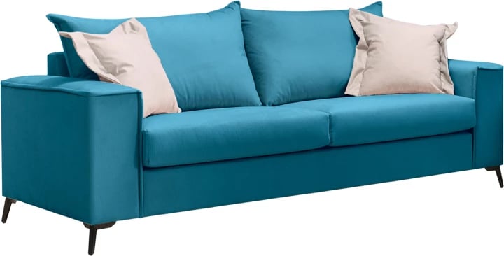 Set divanësh Verona 2 pjesë, pëlhurë petrol me jastëkë ngjyrë bezhë