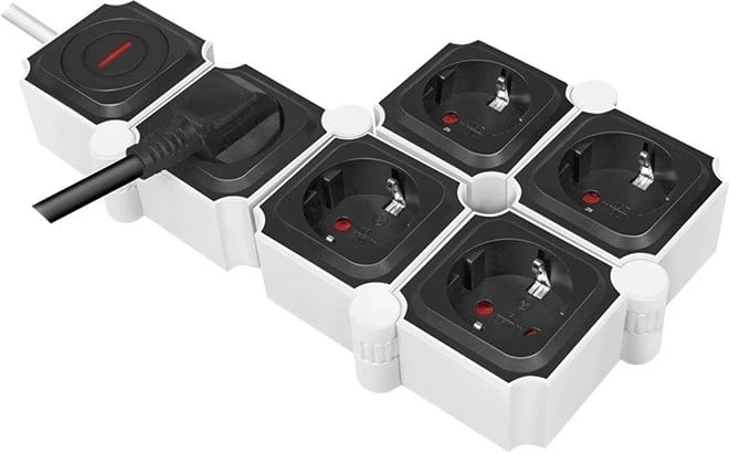 Kabllo vazhduese Logilink , 5x priza, 1.5m, e bardhë/zezë