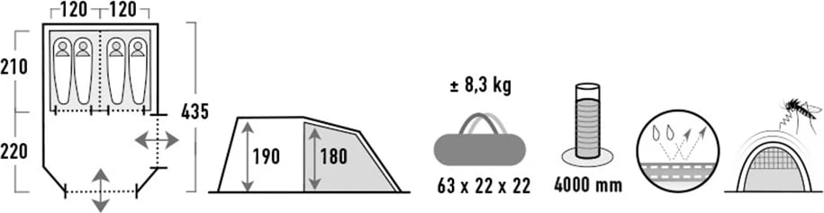 Tendë High Peak për 4 persona, gri e gjelbër