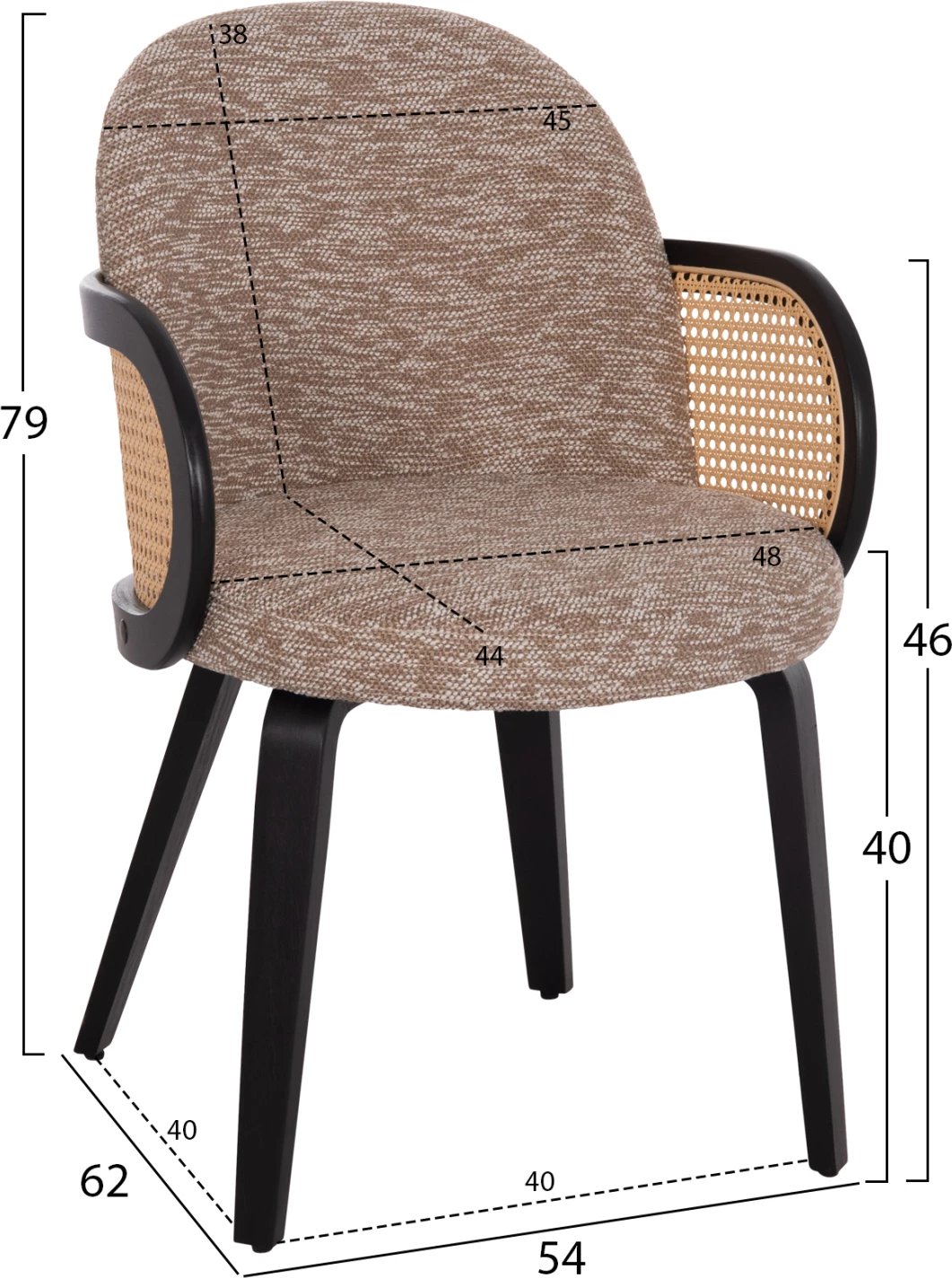 Karrige ngrënieje BECKER, dru i zi, stof kafe, 54x62x79cm