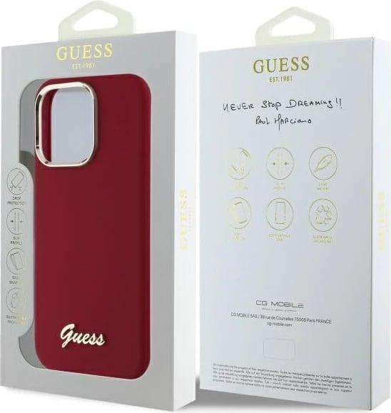 Mbështjellës Guess Silicone Script Metal Logo për iPhone 16 Pro, Kuqe