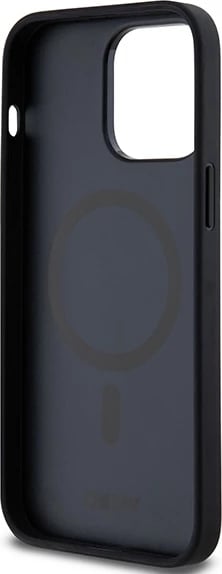 Mbështjellës DKNY Leather Pattern Metal Logo MagSafe për iPhone 13 Pro Max, i zi