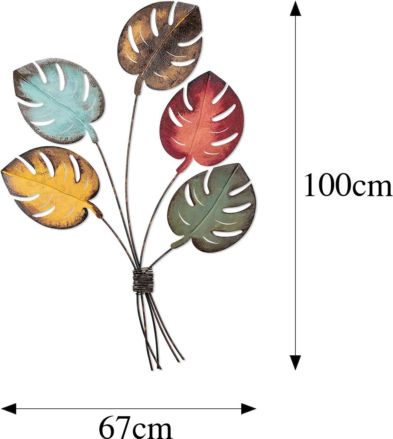 Aksesor dekorativ metalik për mur, Wallity Monstera, shumëngjyrësh, 67x100x4cm