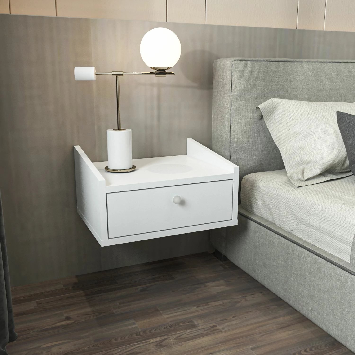 Komodinë anës krevati Skye Decor, Anel, e bardhë