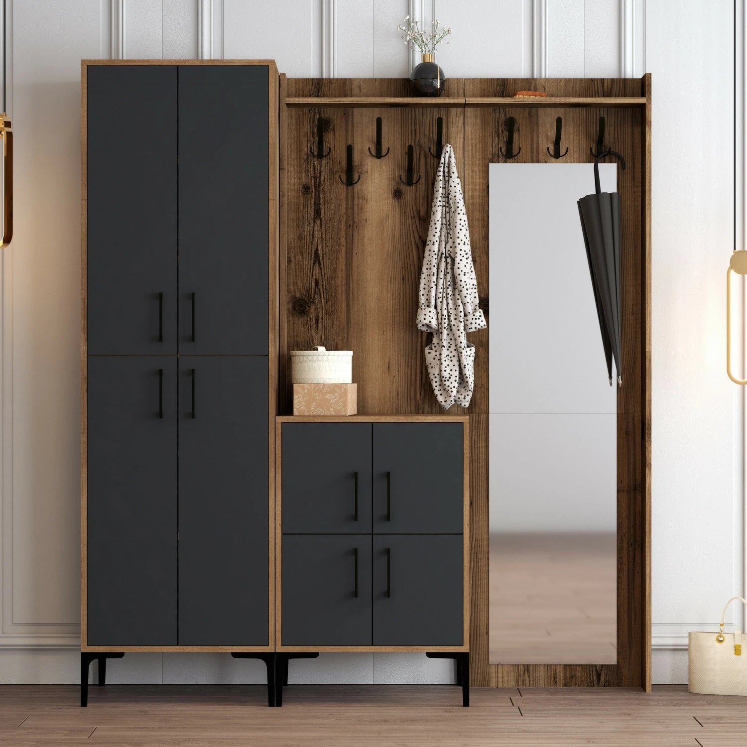 Stendë për korridor Hanah Home, Berlin ABC, ngjyrë arrë dhe antracit