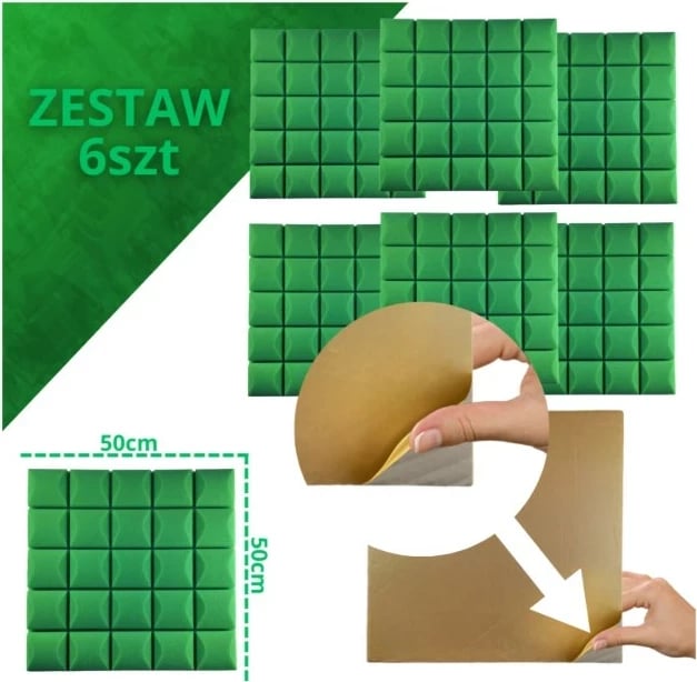 Panel akustik set 6 copë, jeshile Panel akustik set 6 copë, jeshile