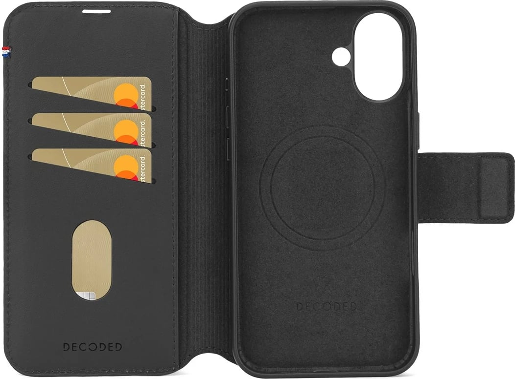 Mbështjellës lëkure Decoded portofol i ndashëm për celular, për Apple, 17 cm (6.7"), i zi