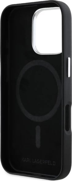 Mbështjellës Karl Lagerfeld FW Metal Plate MagSafe për iPhone 16 Pro, i zi