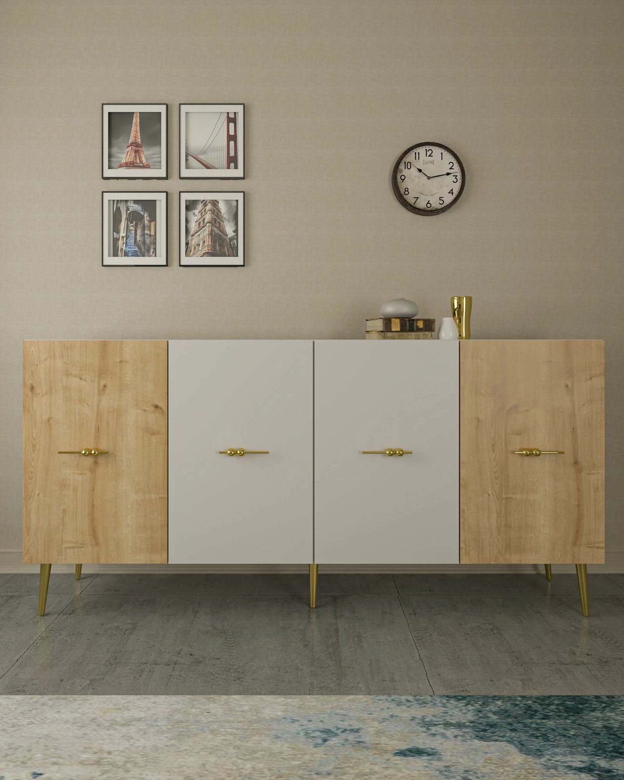 Konsol Skye Decor, Loop KB150, e bardhë, lisi sapphire