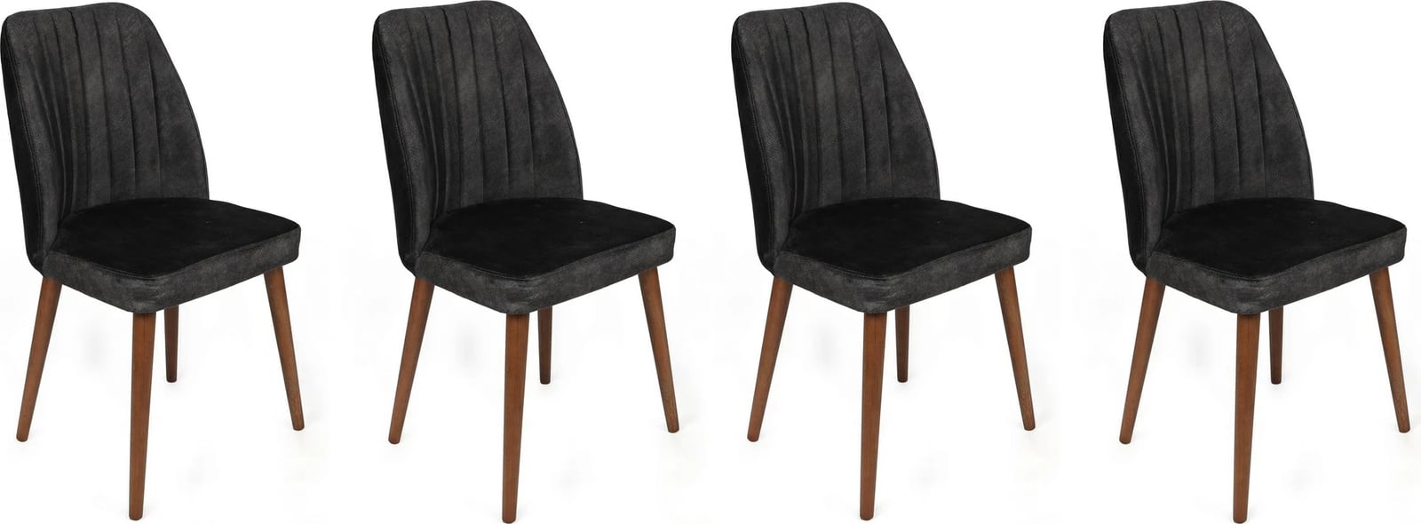 Set karrigash (4 copë), Skye Decor, Alfa-467 V4, kadife antracit, këmbë dru arrë