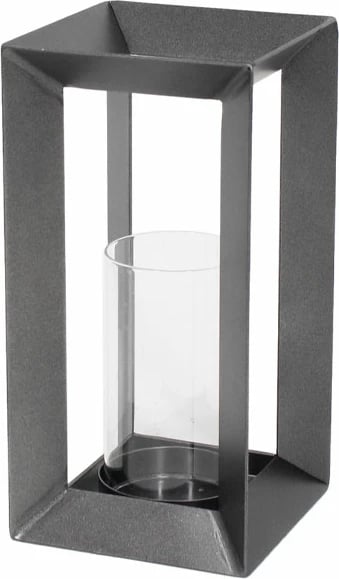 Mbajtës qirinjsh tealight, metal gri, xham, 14x14x28cm