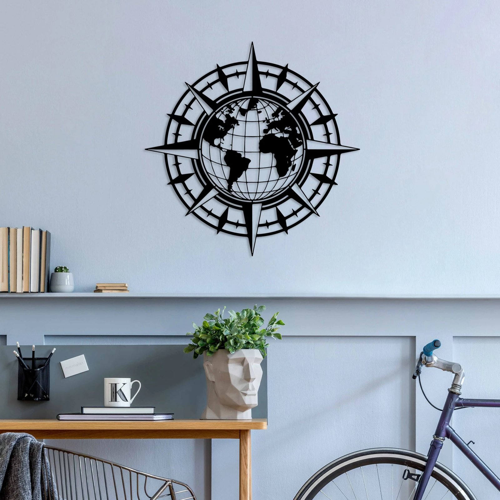 Aksesor dekorativ metalik për mur, Bussola, Wallity, ngjyrë e zezë, 49x49cm