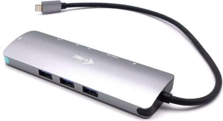Stacion dokimi i-tec C31NANOLANPD100 me HDMI 4K, LAN, USB-C, karikues 100W, Metal, Zi/Gri