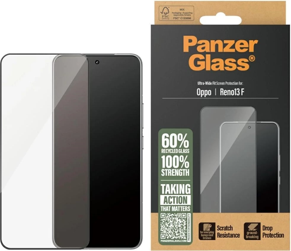 Xham mbrojtës PanzerGlass Ultra-Wide Fit për Oppo Reno13 F, me kornizë të zezë