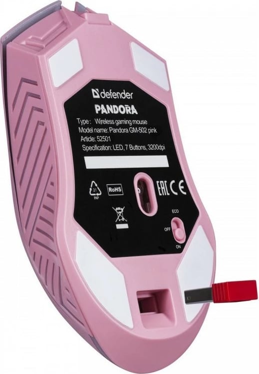 Maus wireless Defender PANDORA RF, 3200DPI, 7 butona, RGB, Rozë