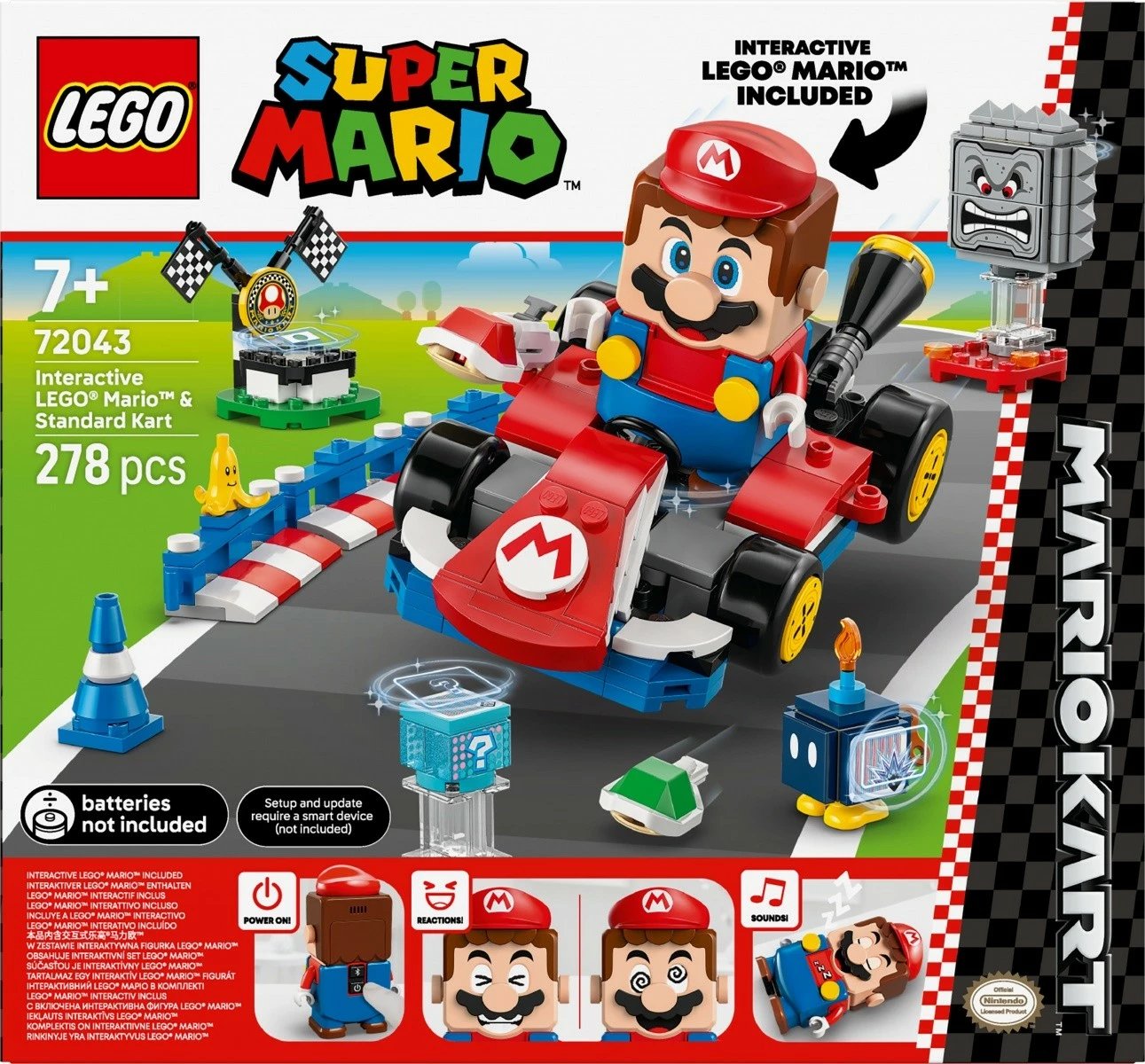 Set LEGO Super Mario Mario Kart 72043 me figurë interaktive Mario dhe kart standard, 278 pjesë