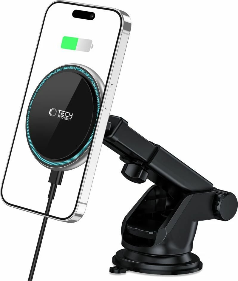 Mbajtës magnetik për celular me karikues wireless Tech-Protect A2, 15W, për kokpit, i zi
