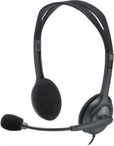 Kufje me mikrofon Logitech H111 981-000593 me shirit koke, të lehta on-ear, të zeza