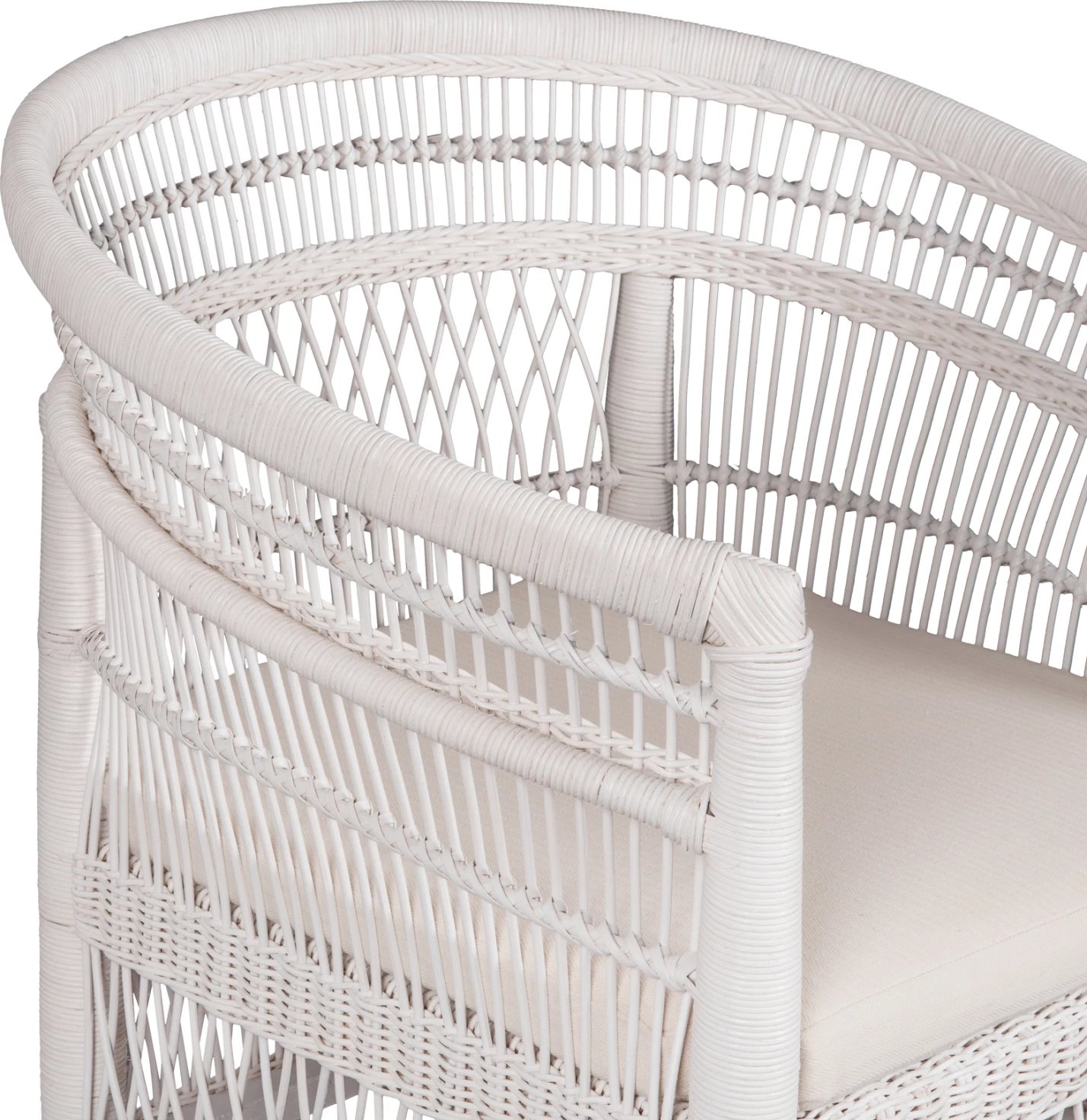 Karrige MALAWI FH9635.02 dru mahogany me rattan, jastëk i bardhë-bardhë 80x70x86Hcm