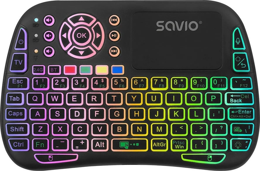 Mini tastierë pa tela Savio KW-04, RGB, Bluetooth + 2.4 GHz, e zezë