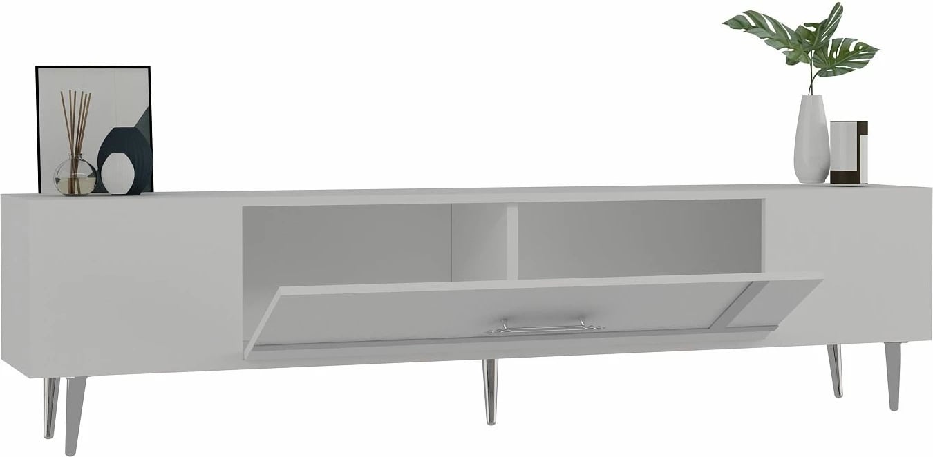 Komodë TV Skye Decor, e bardhë, argjendtë, Dekop1