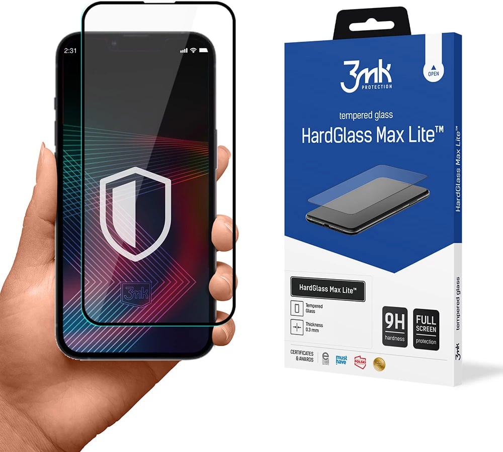 Xham i temperuar 3mk HardGlass Lite për iPhone 14 Plus / 13 Pro Max, 9H, i zi