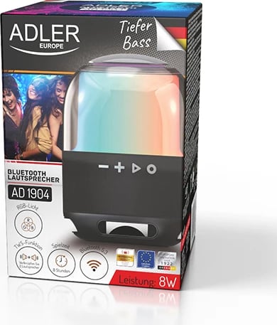 Altoparlant Bluetooth, Adler AD 1904, 8W, BT 5.0, TWS, FM, SD, 1500 mAh, 8 orë, USB-C, RGB