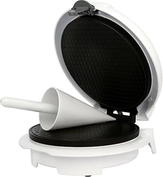 pjekës vafle dhe konë akulloresh Camry CR 3082, pllaka 18 cm, rregullim temperature, 750–1500W, me formues koni, bardh e zi