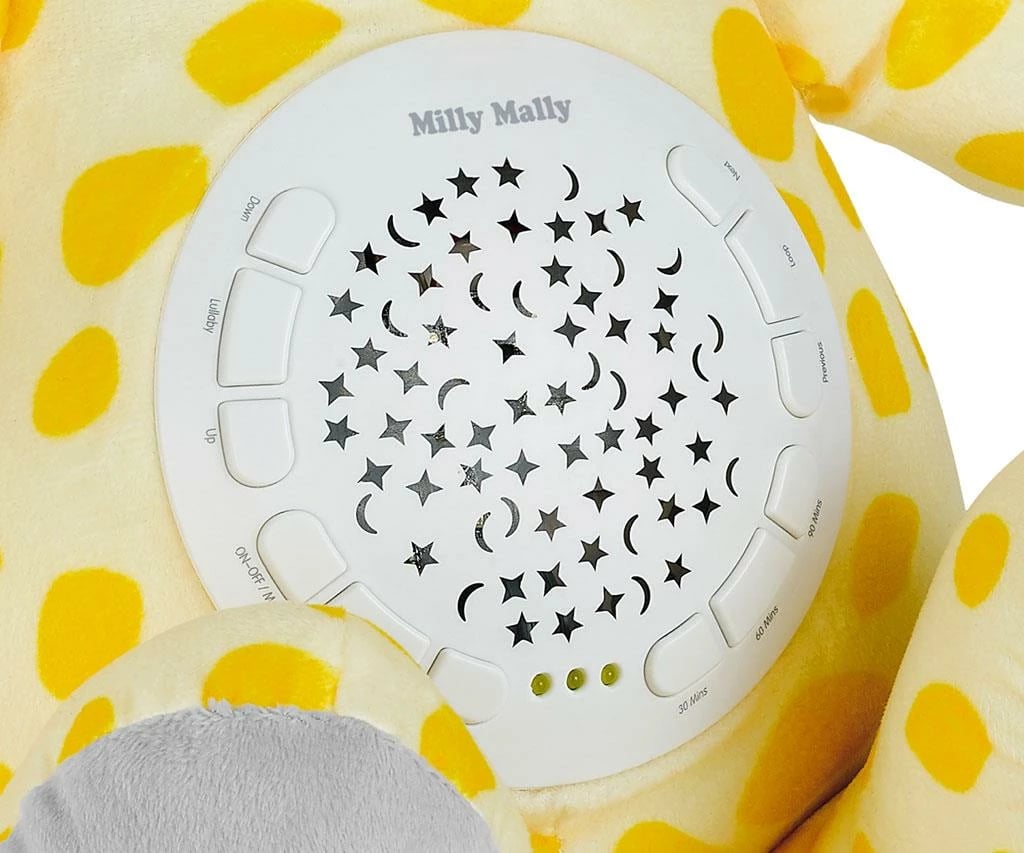 lodër plushe me projektor, Milly Mally, Giraffe, 10 ninulla, 5 zhurma të bardha, timer 30/60/90 min, shumëngjyrëshe