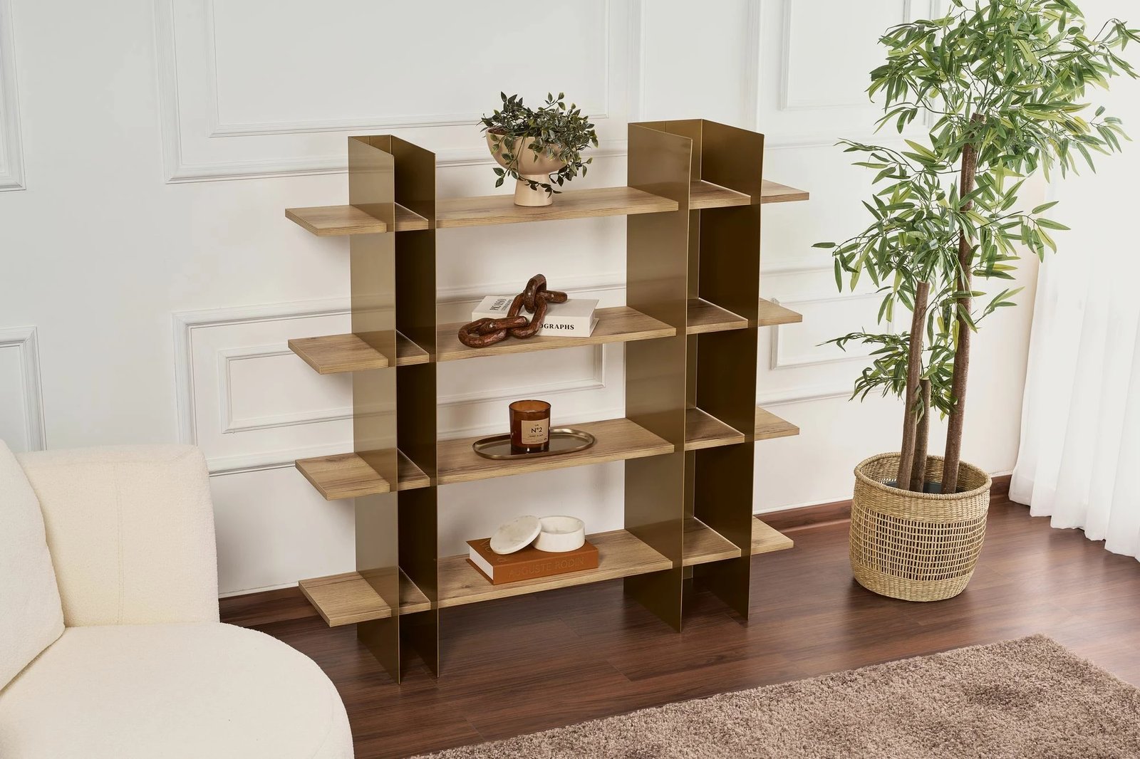 Raft librash Skye Decor, ngjyrë ari, Shb-017-A