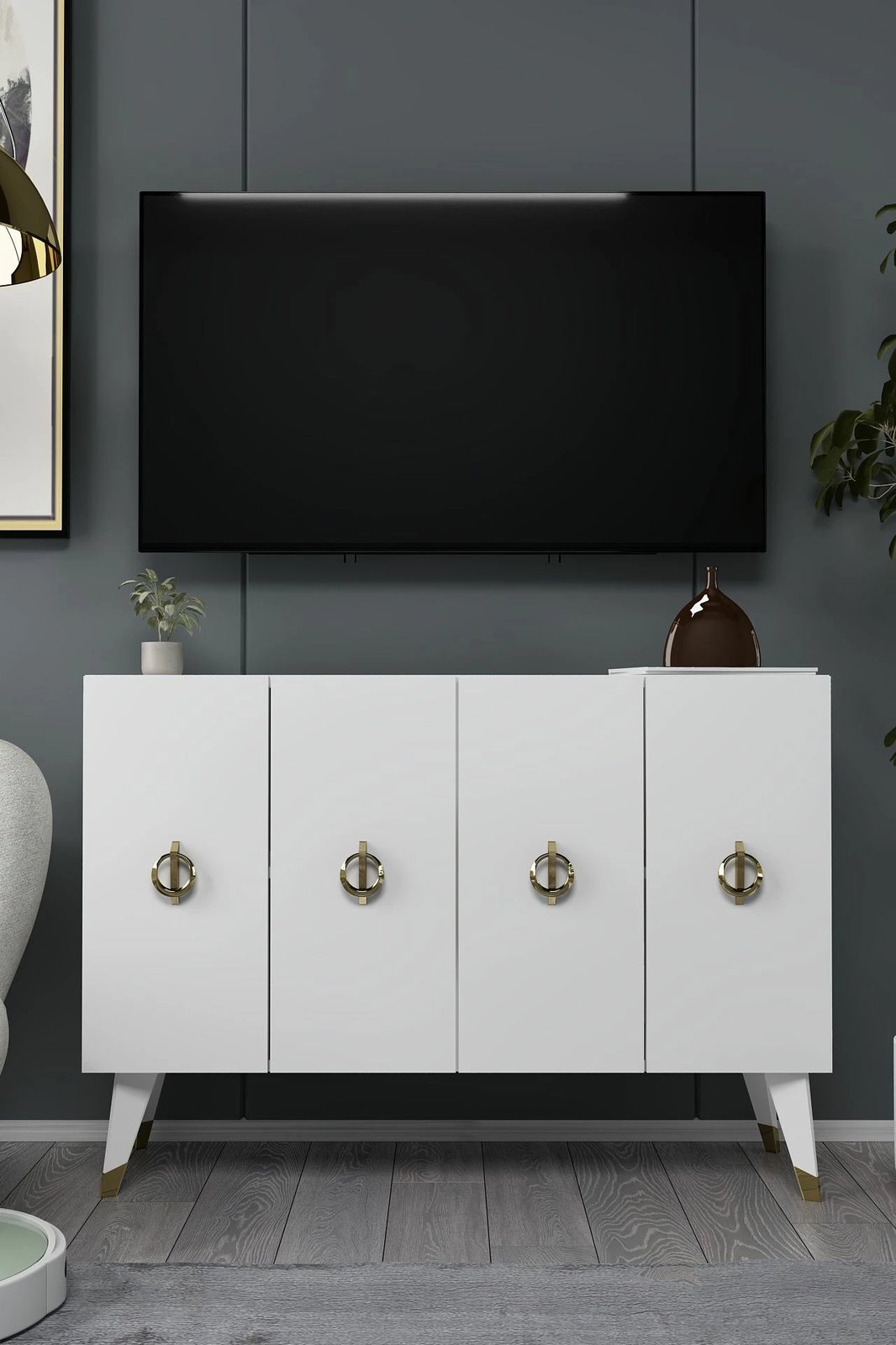 Konsol Skye Decor, 8185KM-32, e bardhë, e artë