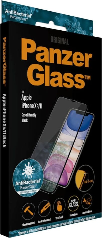 Mbrojtëse xhami PanzerGlass për iPhone 11/XR, edge-to-edge, antibakteriale, black