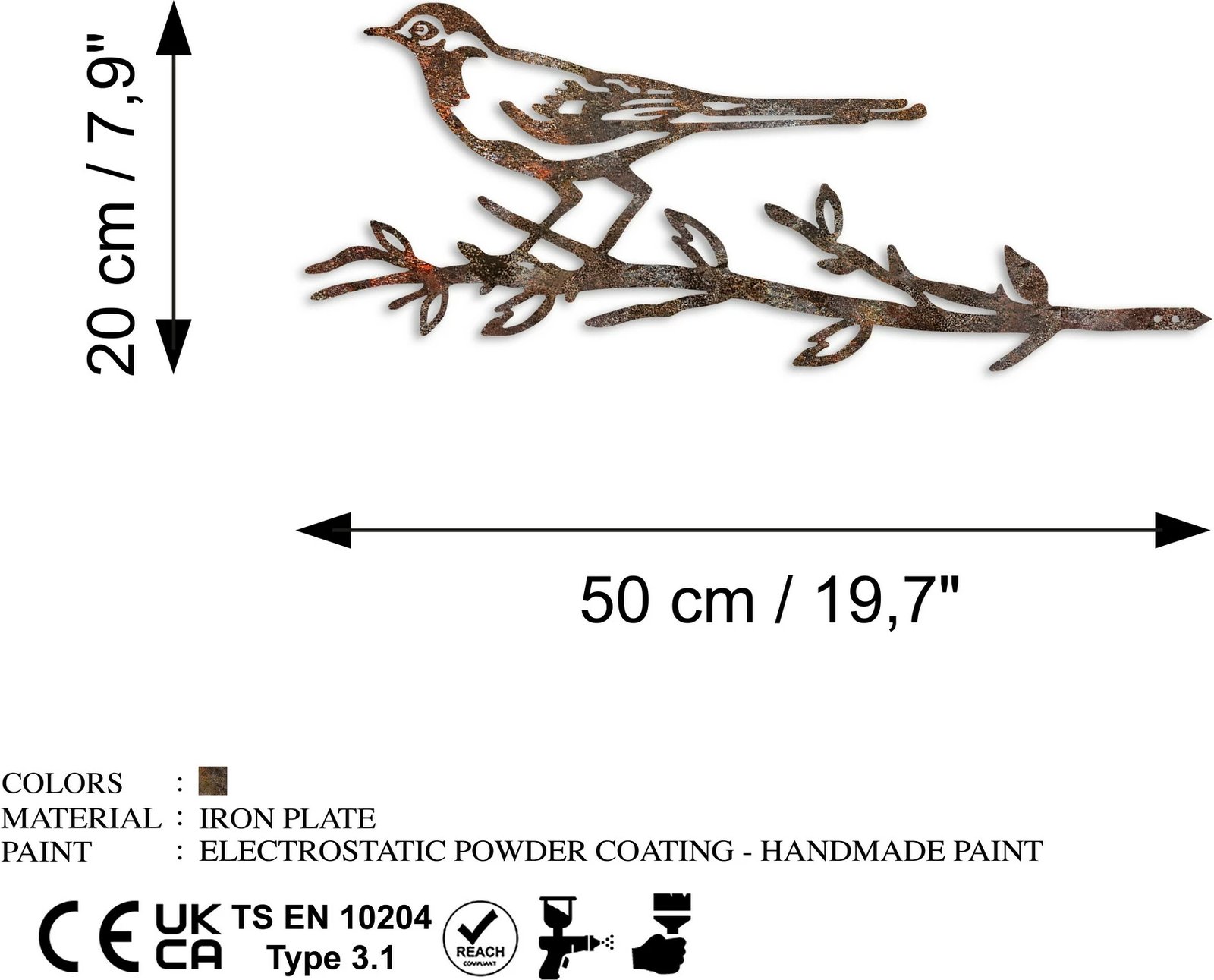 Objekt dekorativ për kopsht, zog në degë, ngjyrë kafe, Aberto Design