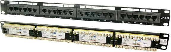 Patch panel, LogiLink, NP0004, CAT6 24 porta, 19", RJ-45, e zezë
