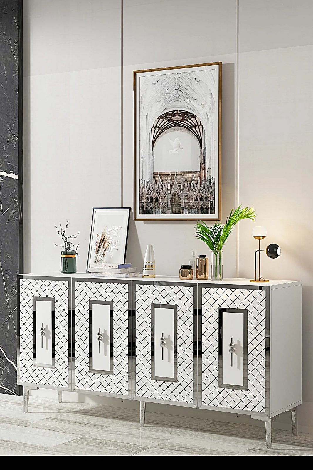 Konsol Skye Decor, Puma 150, e bardhë, argjend