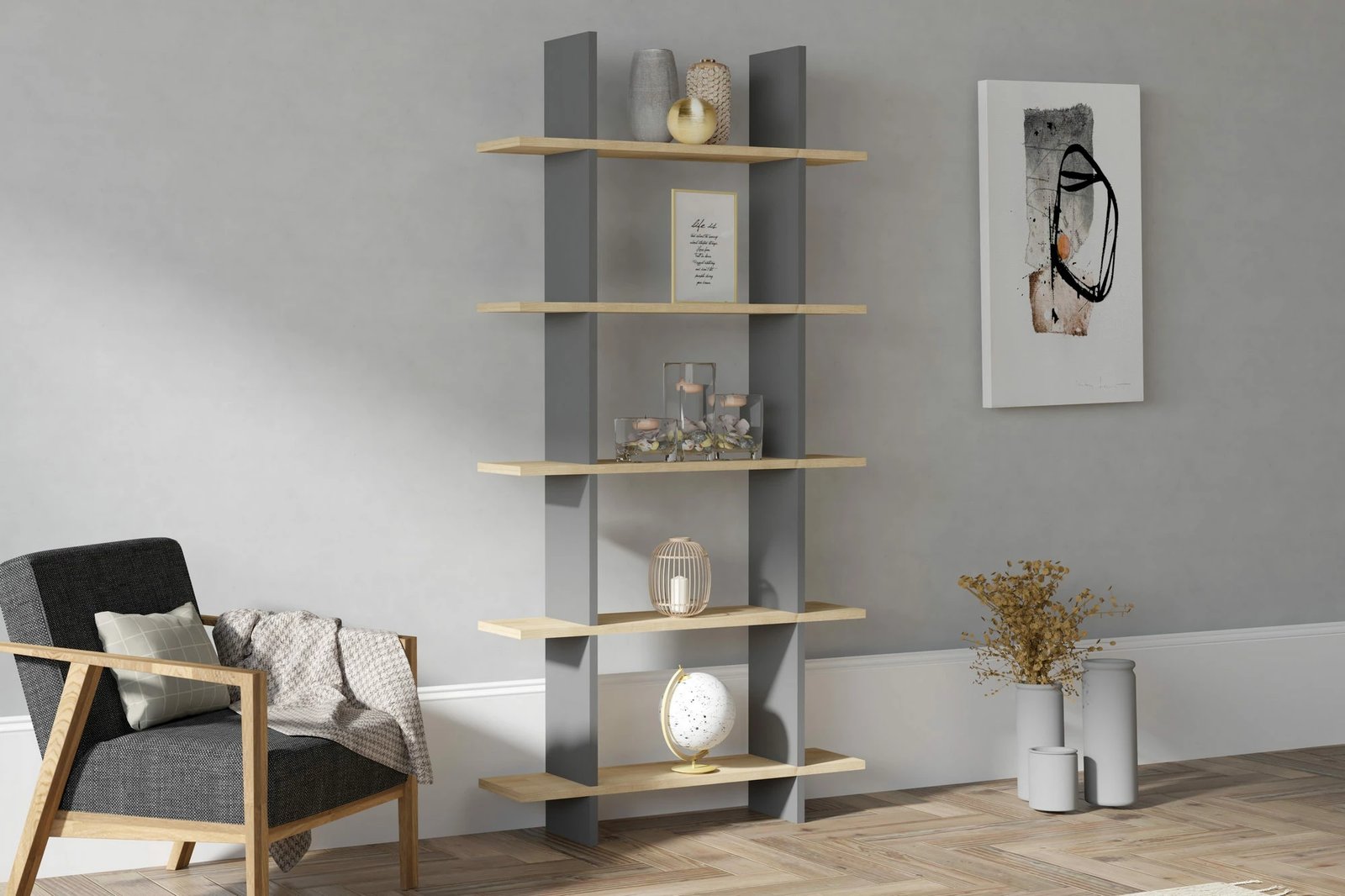 Raft librash Hanah Home, Lina, ngjyrë safir dhe antracit