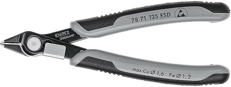 Kërrusëse diagonale Knipex 78 71 125 ESD, 125mm, çelik inox, dorezë plastike, e zezë/gri