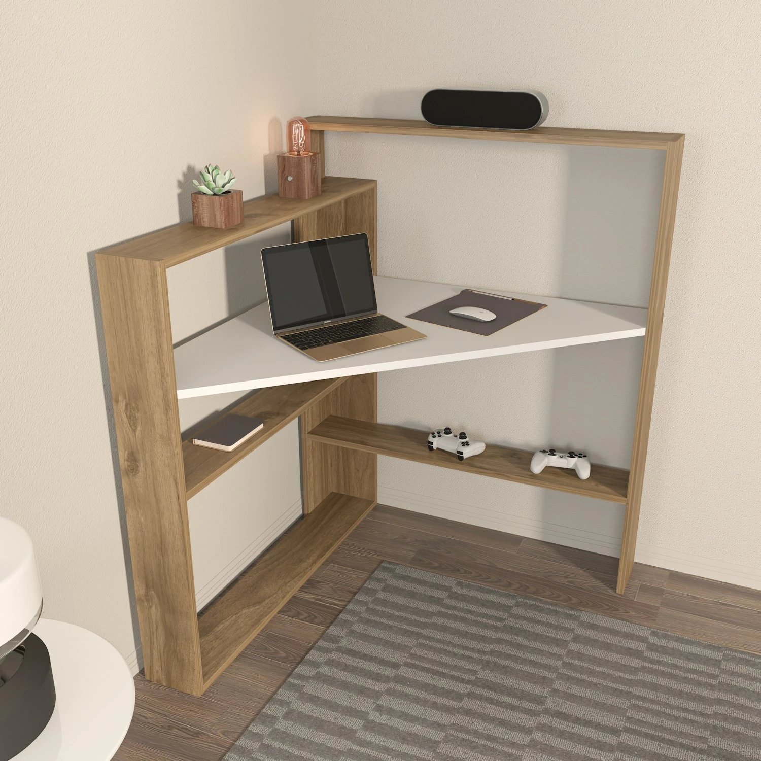 Tavolinë pune për studim Skye Decor, Kelly, ngjyrë arre dhe e bardhë