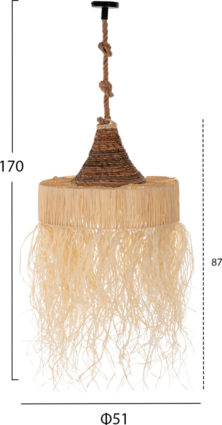 Llambë varëse tavani set FH11922, litar dhe fibra gjethe palme të thara, Φ51Χ155+H cm Llambë varëse tavani set FH11922, litar dhe fibra gjethe palme të thara, Φ51Χ155+H cm