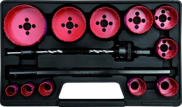 Set sharrash vrime YATO BIMETAL, 7 copë, 19-76mm, Kuqe