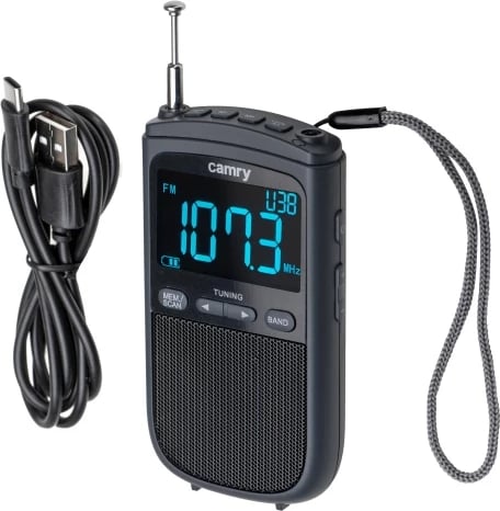 Radio portative, Camry CR 1905, AM/FM, ekran LCD, USB-C, 20 stacione, alarm, bateri 900 mAh