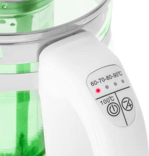 Zierëse uji qelqi Adler AD 1299 1.5 L me kontroll temperature dhe infuzor çaji, e bardhë