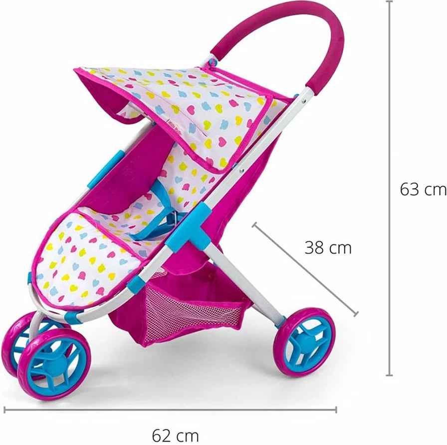 Karrocë për kukulla, Milly Mally Susie Candy, 3-rrota, për kukulla deri 50 cm, lartësia 63 cm, rozë