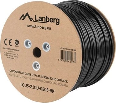 Kabllo rrjeti UTP Lanberg LCU5-21CU-0305-BK, Cat 5e, 305m, e zezë