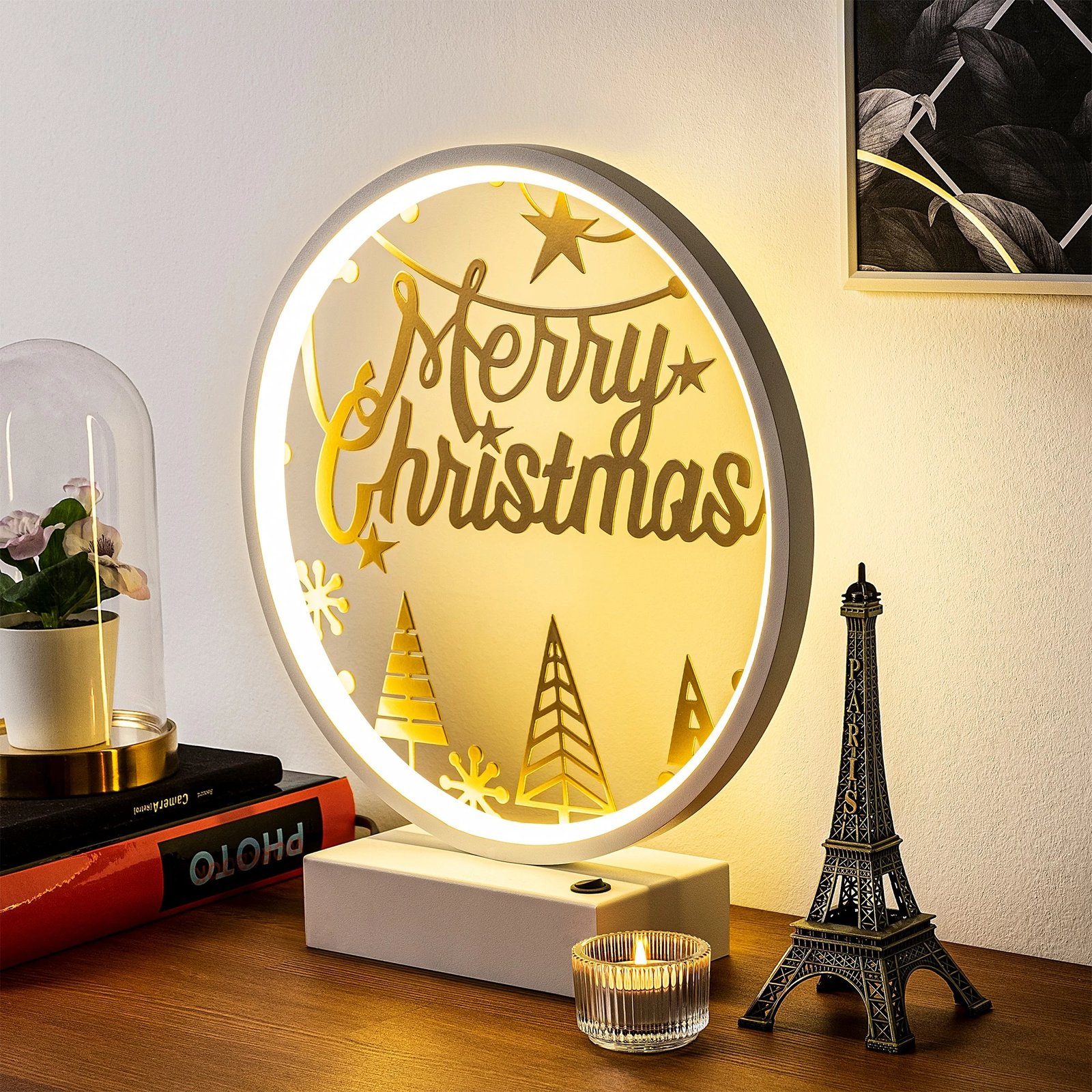 Llambë tavoline Opviq, XMAS12, e bardhë dhe e artë